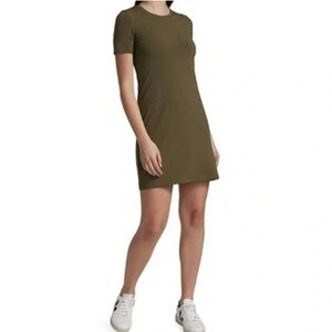 Theory Cherry B2 Bonsai Olive Green Minimalist Modal Cotton T Shirt Dress Sz S